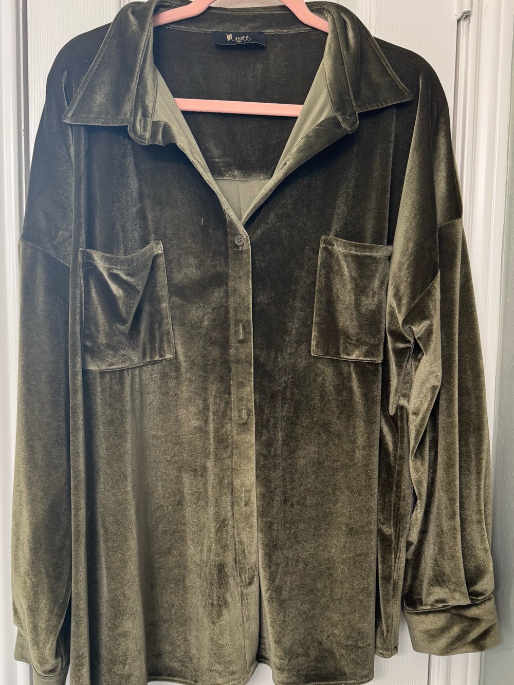 Velvet Olive Green Button-Up Shacket